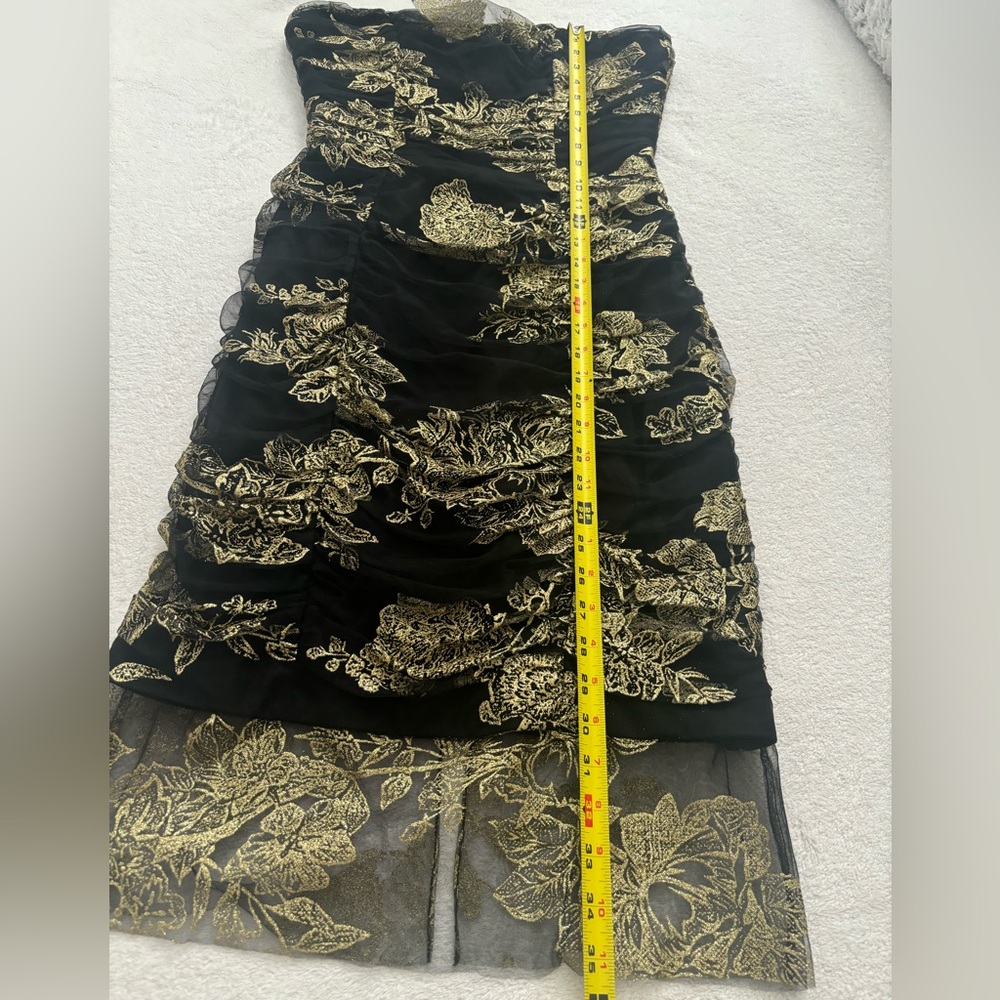 NWT MARCHESA NOTTE Strapless Black/Golden Midi Dress. - Picture 7 of 7